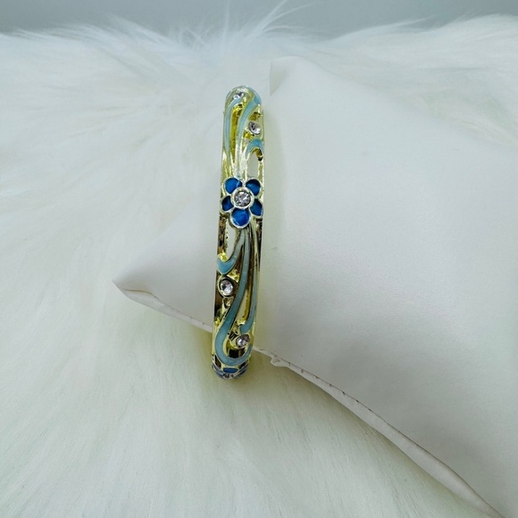 Blue Floral Theme Enamel Cloisonne Bracelet Bangle - Picture 5 of 7